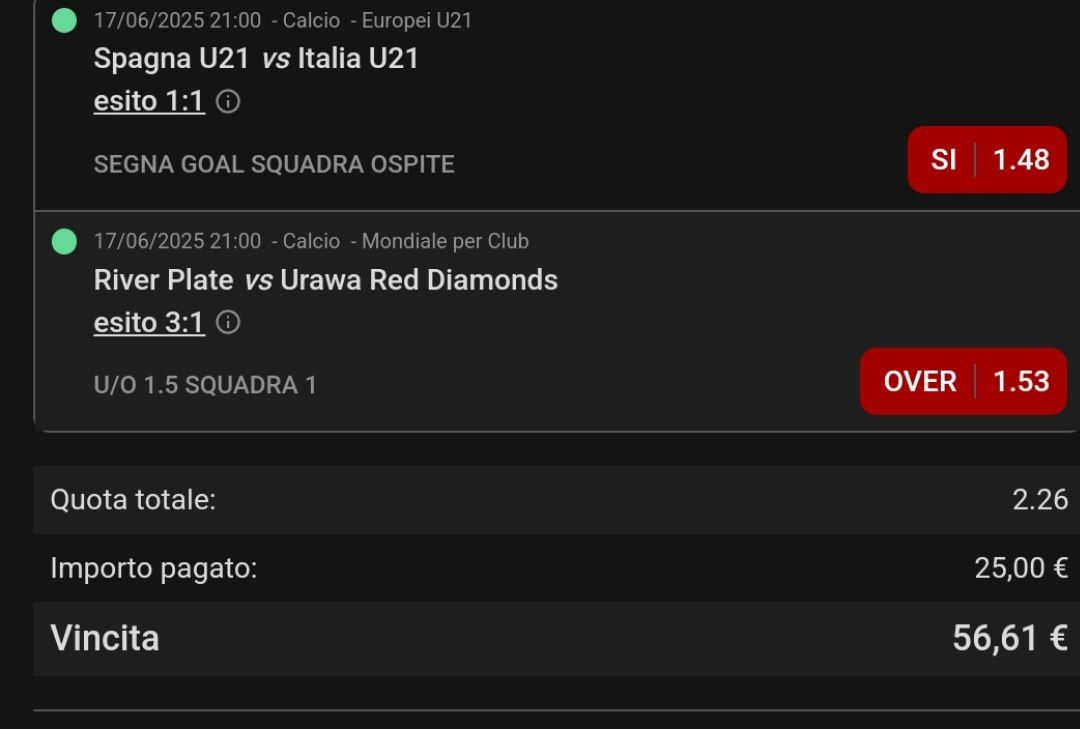 Raddoppio 2 vinto 17 giugno 2025