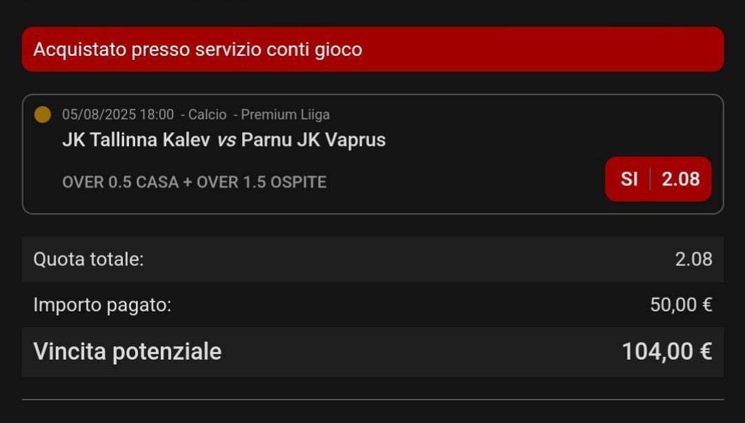 Giocata del giorno - JK Tallina Kalev vs Parnu Jk Vaprus
